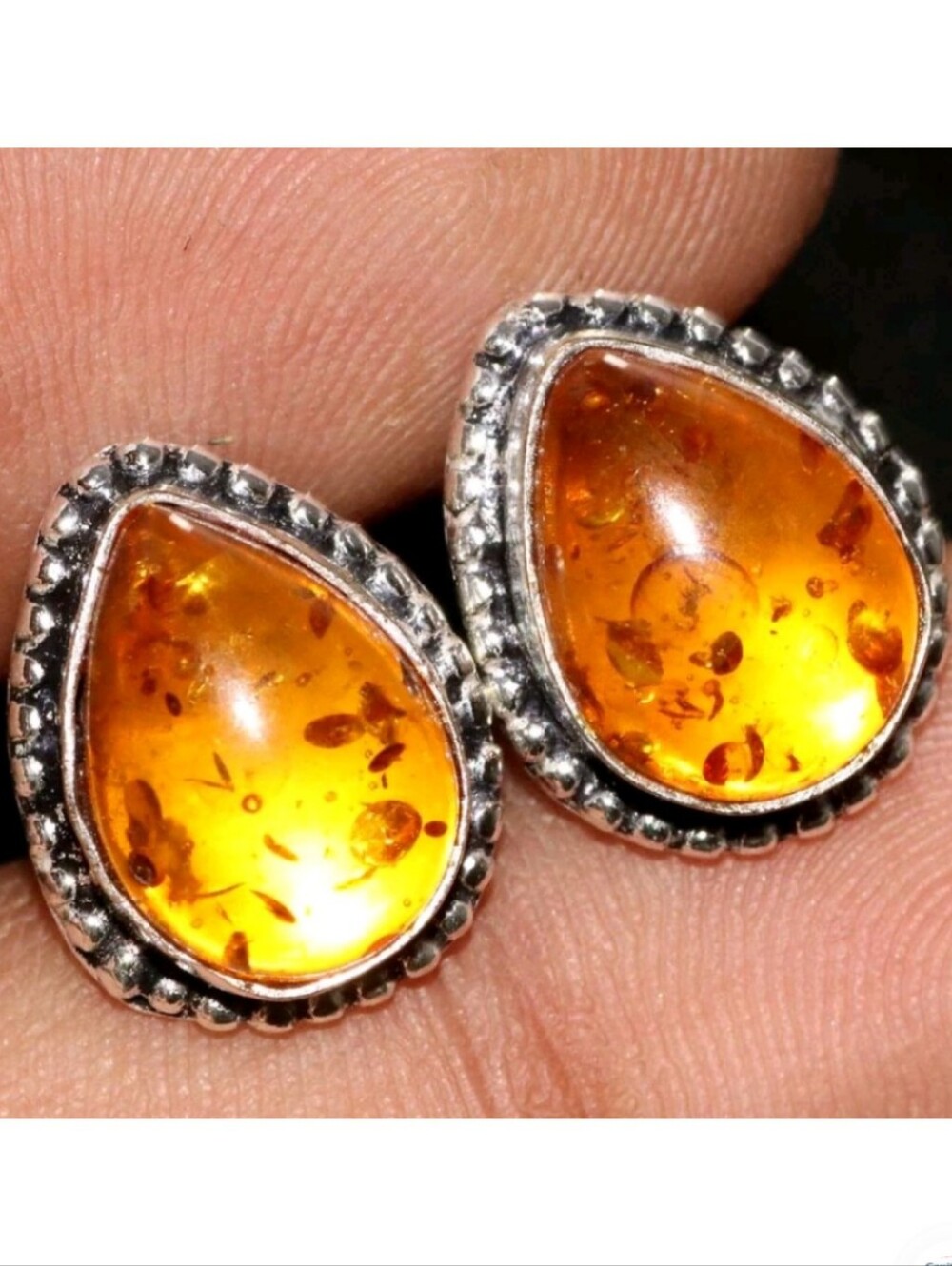 Baltic Amber Gemstone Jewelry 925 Sterling Silver Handmade Stud Earrings
